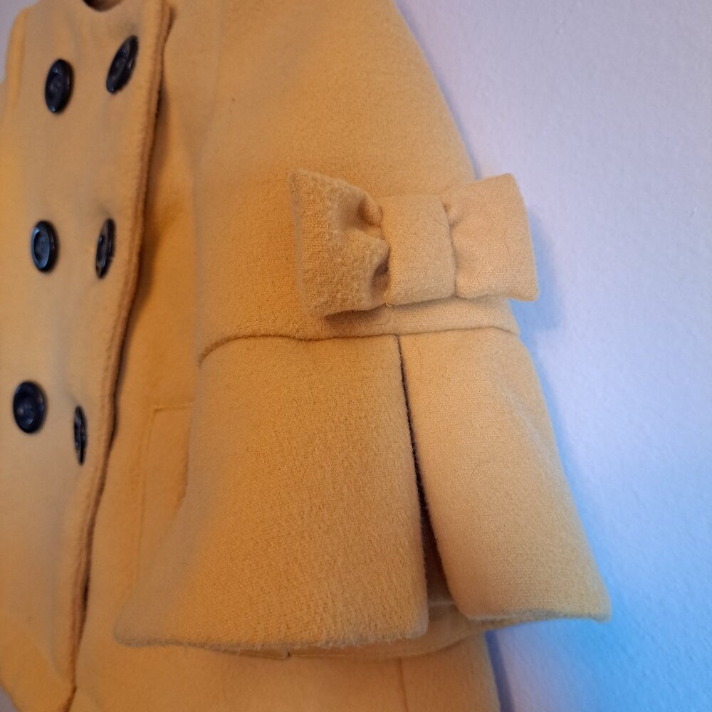 Max Studio Girl's Mustard Yellow Double-Breasted Pea Coat W/Bow Accents 18M - Picture 3 of 8